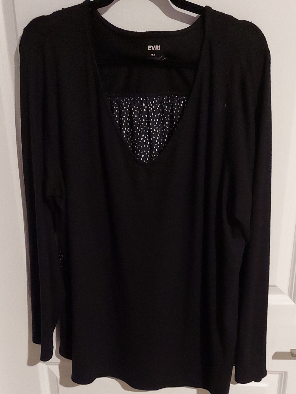 EVRI Black Long Sleeve V-Neck Top with Dotted Inset